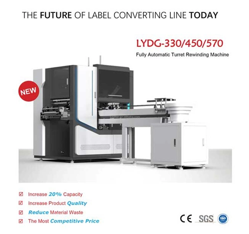 Environment-friendly Glueless Full Auto Non Stop Turret Rewinder for Self-adhensive Label